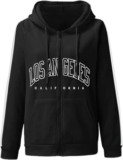 Los Angeles California Jacket for Women Hoodies Full Zip Up Print Pockets Long Sleeve Hooded Sweatshirt Coat Cute Zipper XX-Large G15-black