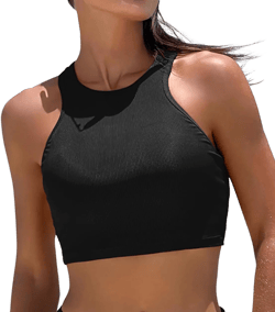 DOBREVA Women's Bikini Top High Neck Swimsuit Racerback Ribbed Bathing Suit Crop Tops Sexy Swimwear : Clothing, Shoes & Jewelry