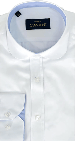 Mens Round Collar Neck Cotton Long Sleeve Slim Fit White Formal Shirt 16" Neck White