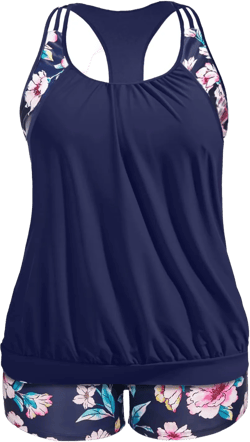 Holipick Plus Size Tankini Swimsuit for Women Two Piece Tummy Control Bathing Suit Blouson Racerback Tankini Top with Shorts 22 Plus Navy Blue Flowers Print