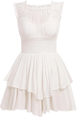 IDOPIP Women Summer Off Shoulder Romper Swiss Dot Shirred Smocked Waist Dressy Outfit Casual Layered Ruffle Hem Jumpsuits Scoop Neck Flowy Tiered Mini Dress Elegant Boho Shorts Jumpsuit White M