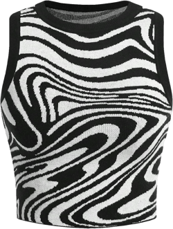 Floerns Women's Zebra Striped Print Crop Top Sleeveless Slim Fit Sweater Vest