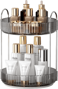 YCIA&DONE 360 Rotating Makeup Organizer and Storage for Vanity Countertop 2 Tiers, High Capacity Cosmetic Skincare Perfume Organizers for Dresser Bathroom Lazy Susan (Smoky Gray) Smoky Gray 2Tiers