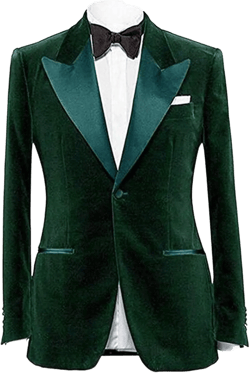 GATMSTZ Men Peak Lapel Regular Fit Velvet Jacket One Button Wedding Party Blazer 34 Short Green