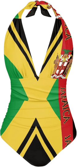 Veniyate Womens Tummy Control Bathing Suit Sexy One Piece Swimsuits Slimming Halter Ruched Swimwear XX-Large Jamaica Flag Print