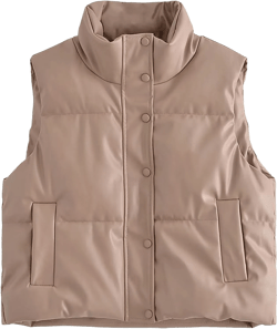 Bozanly Crop Quilted Puffer Vest for Women Zipper Stand Collar Sleeveless Padded Down Jacket Top