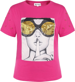 PESION Womens Short Sleeve T-Shirt Sequined Tops O-Neck Funny Graphic Tees Blouse 4X-Large Pink
