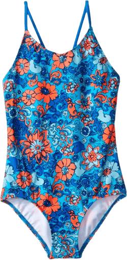 Kanu Surf Girls' Melody Beach Sport 1-Piece Swimsuit 10 Karlie Floral Blue