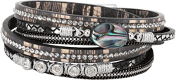 Layered Leather Bracelet, Rivet Leopard Print Bohemian Style Multilayer Wrap Bracelet, Handmade Agate Amethyst Chakra Crystal Glass Beaded Shell Bracelet for Women Black