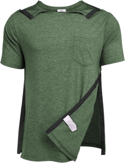 Deyeek Men's Post Shoulder Surgery Shirts Recovery Tear Away Short Sleeve Full Open Side Snap Adaptive Chemo Clothing Army Green X-Large