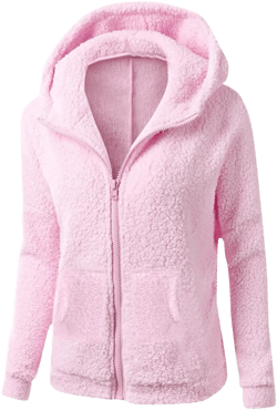 TQWQT Fuzzy Fleece Winter Coats for Women Plus Size Zip Up Hoodie Lightweight Cardigan Jackets Sherpa Coats with Pockets Pink 2XL