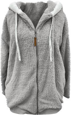 Fuzzy Fleece Jacket Womens Winter Hooded Cardigan Plus Size Sherpa Hoodies Coats Warm Outerwear with Pockets 01-gray 4X-Large