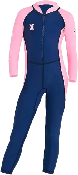 IDOPIP Kids Boys Girls Color Block One Piece Swimsuit Swimwear Long Sleeve Rash Guard Sunsuit Wetsuit Beachwear Bathing Suit 5-6 Years Navy Blue - Girl