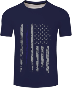 Generic 4th of July Tshirts Day 3D Digital Printing Casual Basic Tee Tops Cowboy Shirts for Men Men's American Flag Tank 5X-Large D-dark Blue