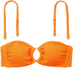 Women&#39;s Pucker Textured Bandeau Bikini Top - Wild Fable&#8482; Orange XL: Recycled Polyester, Spandex, Removable Cup, Adjustable Strap