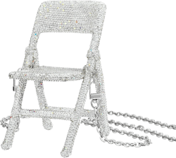 Mini Folding Chair Clutch Evening Bags,Bling 1/6 Scale Furniture Doll Chair,Miniature Furniture for Dollhouse Decoration,Small Sparkle Diamond Clutch Purses,Women Party Dress Accessories Clear White