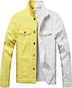 LZLER Jean Jacket for Men,Separable Left&Right Ripped Slim Fit Mens Denim Jacket XX-Large Yellow-white