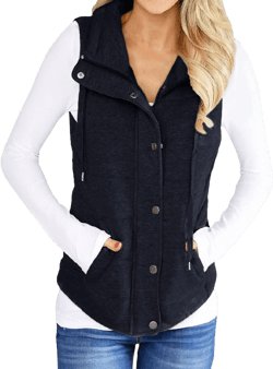 Valphsio Women Casual Quilted Puffer Vest Lightweight Zip Up Drawstring Jacket Outerwear with Pockets Navy X-Large
