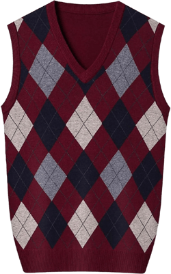 Sweater Vest Women Plaid Sleeveless V Neck Fall Pullover Loose Fashion Casual Jumper Tops Color Block Comfort Loose Sweaters Red Medium