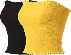 MixMatchy Women's Casual Basic Smocked Tube Tops Stretch Bustier Bandeau Crop Top 2 Pack Small 2pack -Black/Yellow