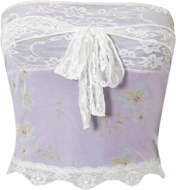 Meiweileya Y2k Fashion Tube Tops for Women Fairy Grunge Boho Bandeau Top Strapless Sexy Sheer Lace Tank Going Out Clothing White Pink Purple Large