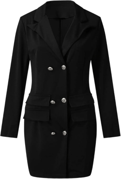 Women Elegant Notched Collar Double Breasted Over Coat Slim Wrap Dress Casual Long Sleeve Work Blazer Jackets Outerwear Large Black