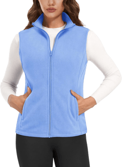 MAGCOMSEN Women's Fleece Vest Outerwear Sleeveless Lightweight Zip Jackets Warm Soft Vests with Zipper Pockets X-Large Light Blue