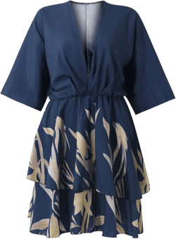 Women's Plus Size Summer Dresses V-Neck Loose Batwing Sleeve Elastic Waist Printed Dress Mini Romper