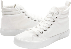 yageyan Womens High Top Canvas Sneakers Fashion Classic Shoes Comfortable White and Black Walking Shoes 11 White