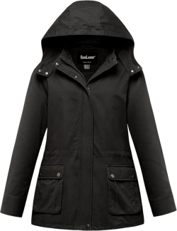 Soularge Women's Plus Size Military Cotton Jacket with Detachable Hood 5X Black