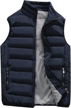 ZHUER Men's Outdoor Casual Vest Coat Stand Collar Sleeveless Padding Puffer Vest Lightweight Zip Quilted Gilet Jacket Outwear XX-Large Dark Blue