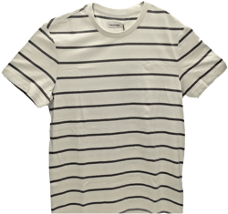Calvin Klein Men Crew Neck Striped Monogram Logo Cotton T-Shirt, Bone White, XS