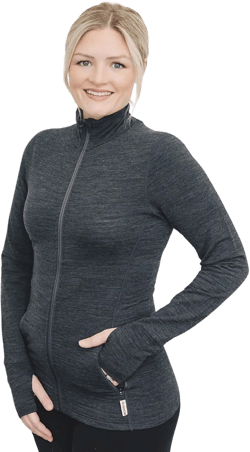 Woolino Merino Wool Fleece Jacket for Women - Year Round Fleece Jacket Full Zip - Zippered Pockets Lightweight Fleece Jacket Large Charcoal