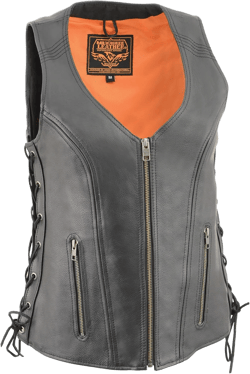 Milwaukee Leather Brown Women's Open Neck Side Lace Zipper Front Vest (3X-Large, Black)