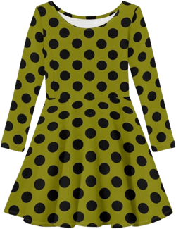 PinUp Angel Cute Girls Long Sleeve Dresses Polka Dot Leopard Patterned Girls A-line Dress for Winter Fall Xmas Gifts 11-12 Years Army Green Black Polka Dot