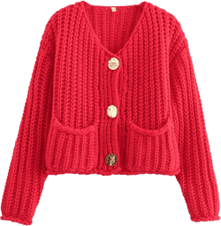 Coqutte Crochet Sweater Vest for Women Y2K Chunky Cable Knit Crop Tops Cottagecore Button Down Cardigan with Pockets Red Small