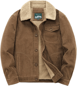 Men's Vintage Corduroy Jacket Turn-Down Collar Warm Winter Coat Thickened Faux Shearling Lined Trucker Jacket 3X-Large Coffee