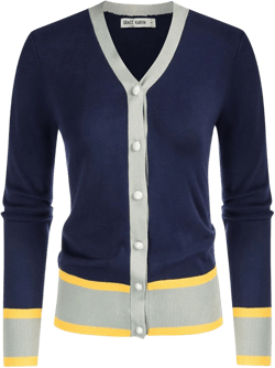 GRACE KARIN Womens Contrast Color Block Cardigan Sweaters Lightweight Long Sleeve Cropped Cardigan V-Neck Striped Shrugs XX-Large Contrast Dark Blue