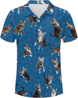 Beauty Collector Mens Golf Shirt Short Sleeve Plus Size Print Quick Dry Polo Shirts for Men Large Navy Blue Cats