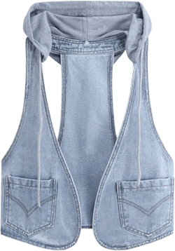 happlan Women's Cool Blue Detachable Hood Sleeveless Denim Vest Jacket Jean Coat X-Small Light Blue