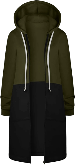 Miyaomn Stylish Two Tone Full Zip Drawstring Jackets for Women Loose Fit Open Front Hooded Sweatshirts Warm Long Coat Outwear Army Green Large