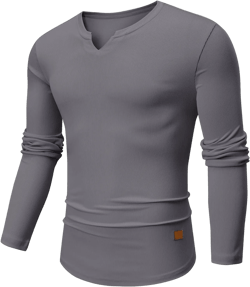 JMIERR Mens Long Sleeve Muscle T Shirts Casual V-Neck Longline Ribbed Tee Shirts X-Large Medium Grey