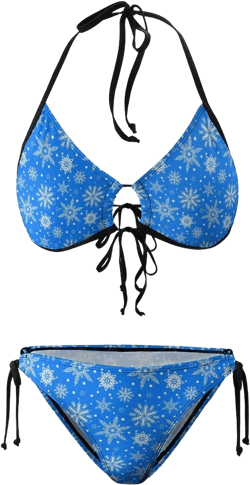 Women's Sexy Halter Thong Bikini Tie Two Sides Bottom Triangle Bikini Beautiful Snowflakes Blue Swimsuits : Clothing, Shoes & Jewelry