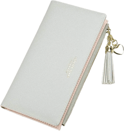 Womens Wallet Cute Elegant Long Slim Card Holder Case Minimalist Coin Purse Thin Tassels Zip Clutch Wallets for Girls Ladies L Gray