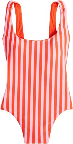Scoopneck one-piece swimsuit in reversible pink stripe
