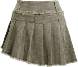 Aelfric Eden Womens Pleated Denim Skirt Casual Short Vintage Washed Fashion A Line Jean Skirts