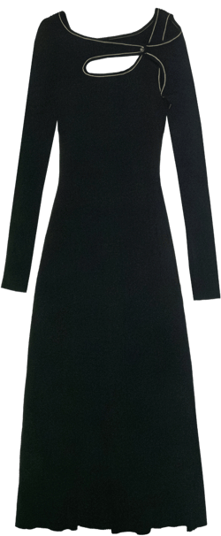 Score Knit Midi Dress Black
