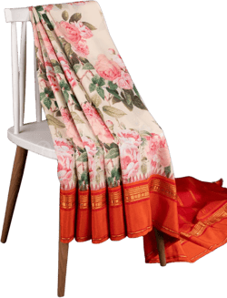 Off white Soft Kanchi silk saree with beautiful floral prints