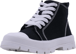 Women's Lace Up High Top Platform Black Canvas Sneaker, Classic Trendy Side Zipper Casual Walking Shoes