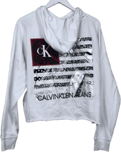 Calvin Klein Jeans Women's Flag Patch Logo Hoodie Sweatshirt White S, $70 NWT
